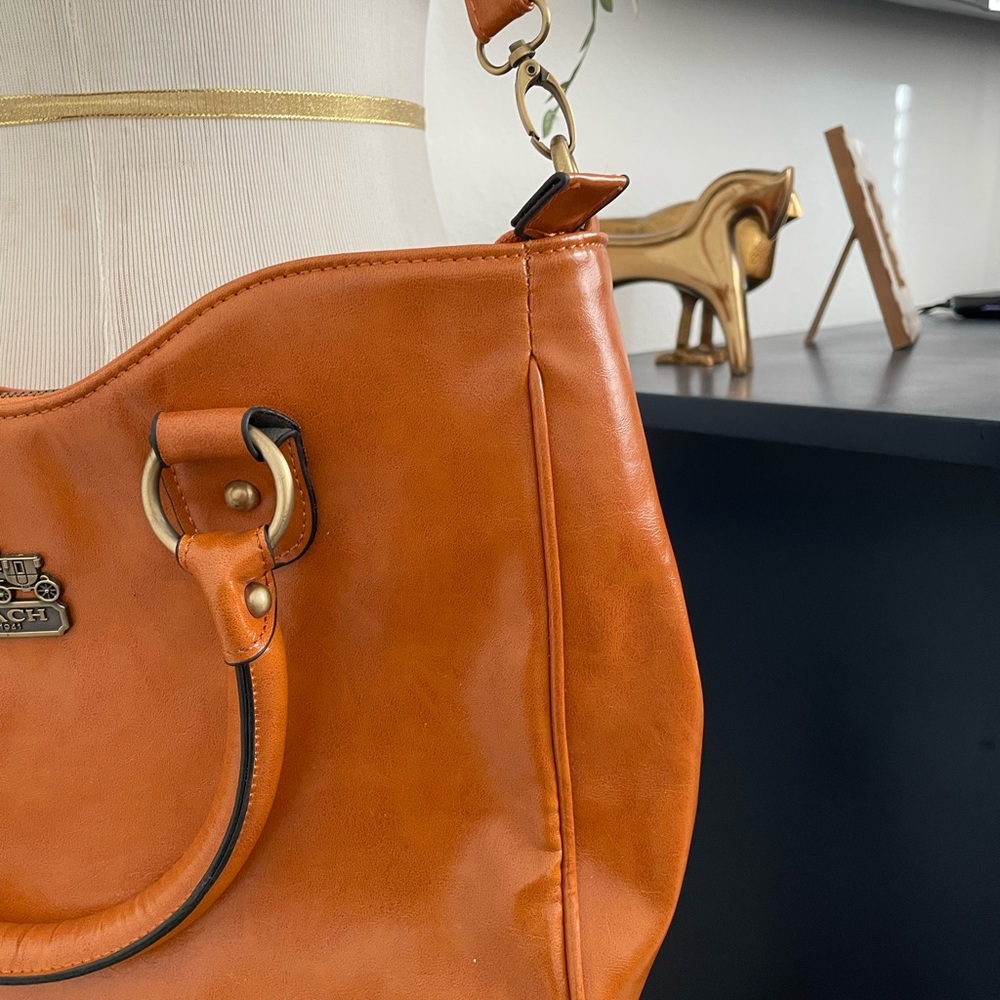 Coach Brown Leather Town Tote Satchel Bag - Picture 4 of 12